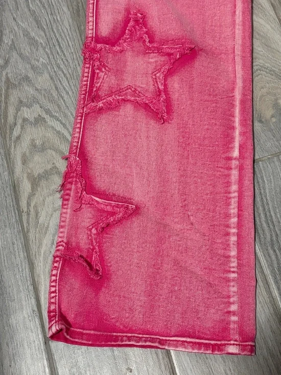 LIKE NEW! Women's SHEIN Pink Denim High Waisted Distressed Star Jeans - 25 - Picture 2 of 9